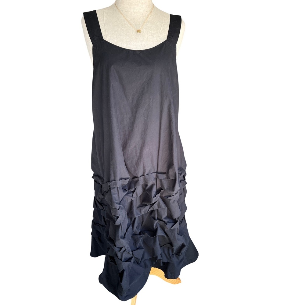 Krista Larson Black Pinafore Dress One Size Ruffle Lagenlook LBD Avant Garde